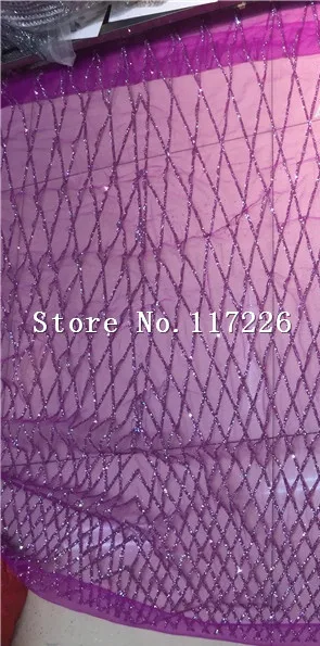 

New design purple hand glued print glitter tulle african India dress fabric for sawing /fashion design good looking