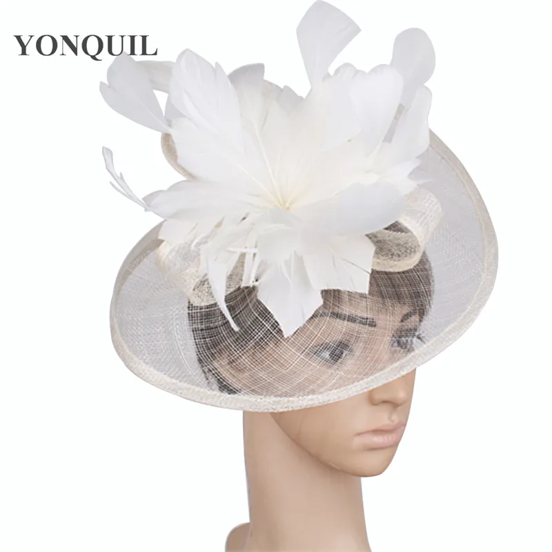 Elegante Sinamay Fascinator Hüte mit Feder blume Sinamay Trims Cocktail und Race Hüte Hochzeit Braut Kopf bedeckung mehrere Farben – Detail 20