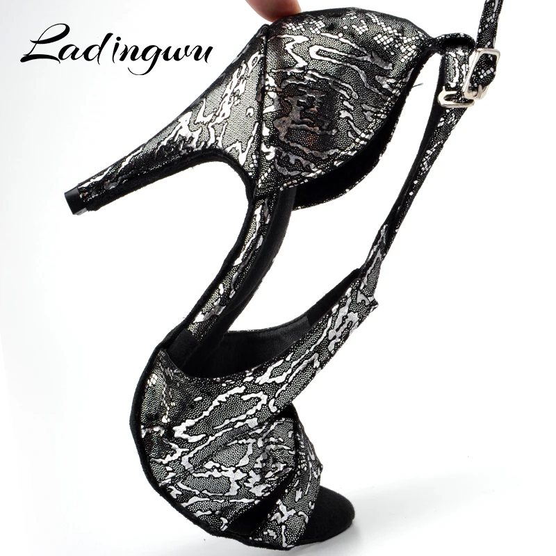 Ladingwu New Brands Dance Shoes For Women Salsa Dance Sandals Flannel Ballroom Party Tango Dancing Shoes Black White Heels 10cm