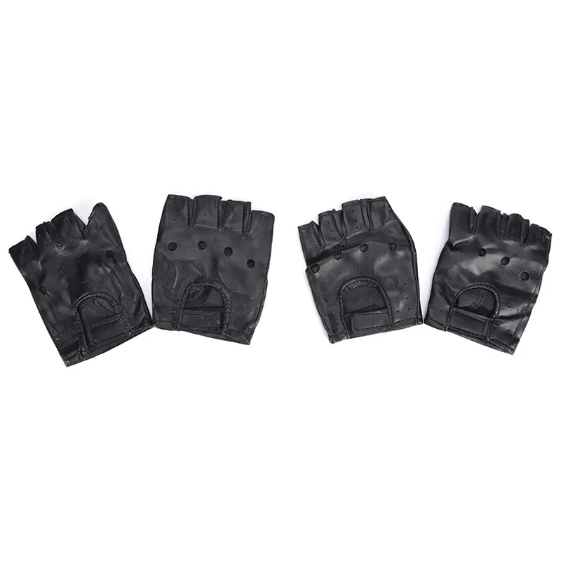 1 Pair Punk Hip-hop PU Black Half-finger Leather Gloves Square Nail Fashion Hand Warmer Winter Gloves Warm Fingerless