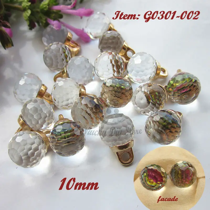 

195pcs 10mm AB color diamond crystal buttons metal foot crystal glass ball decorative dress shirt buttons wholesale
