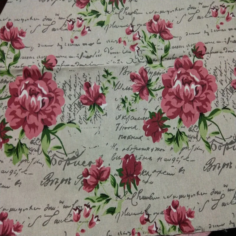 Pretty Blooming Rose Flower & Letter Printed Cotton Linen Fabric Vintage Quilting Patchwork Tilda Fbric sewing crafts material