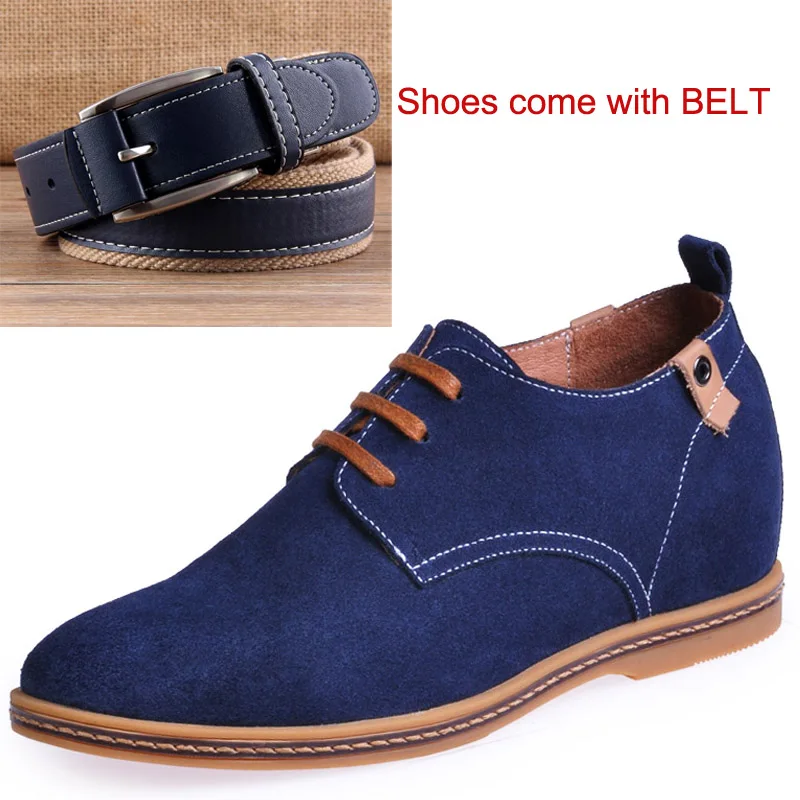 

Suede Leather Shoes in Height Increased Insole Make Boys Grow Taller 5CM Blue Shoes Come with Blue Belt