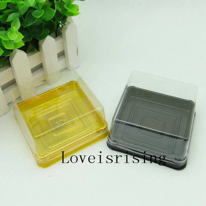 50sets 7.8*7.8*4cm Black&Gold Bottom 100G Moon Cake Holder Plastic Cake Box Wedding Favor Boxes Supplies