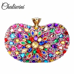 Chaliwini Evening Diamond Two Side Floral Woman Clutch Bag Multi Crystal Sling Package Wedding Purse Matching Wallet Handbags