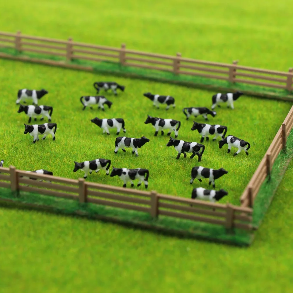 Evemodel 60pcs N Scale 1:150 Well Painted Farm Animals Cows Black White AN15001