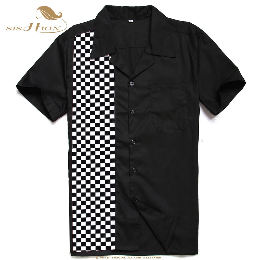 

SISHION Mosaic Pattern Contrast Color Rock Punk Casual Men Shirt ST110 Short Sleeve Black Hemden Herren Man Shirts Cotton