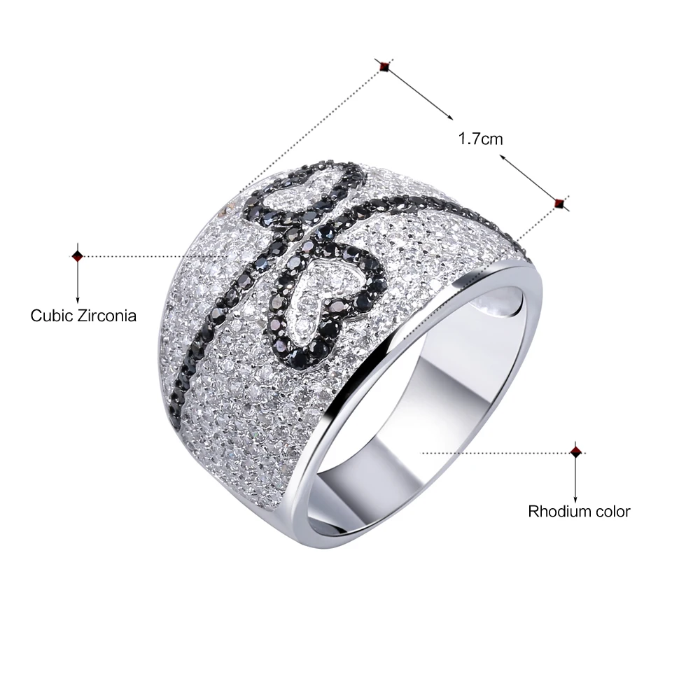 Lovely black and white ring aaa zirconia stones heart design nice jewelry finger rings for women