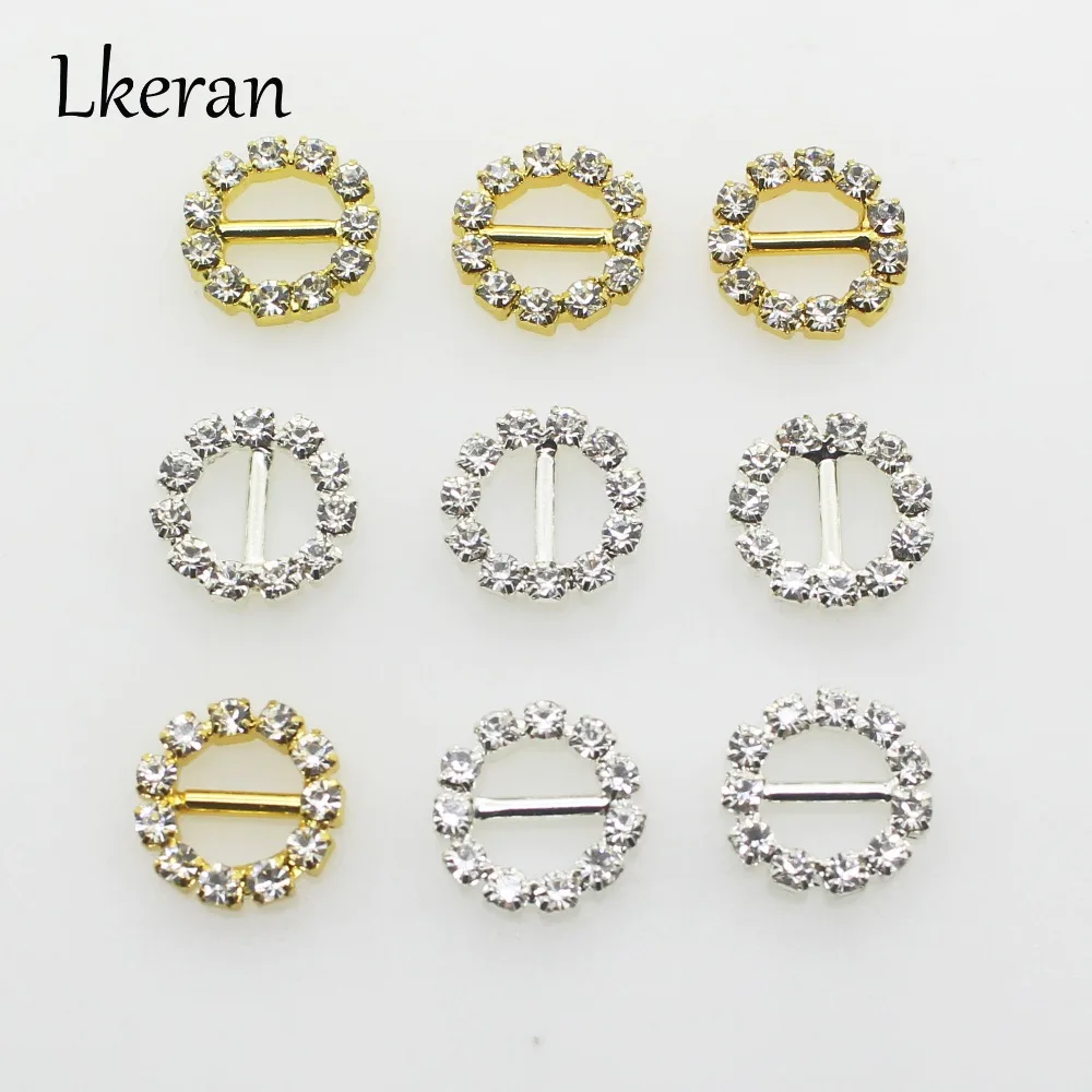 New 12mm (Inner Bar 8mm) 10Pcs/Lot Round Crystal Rhinestone Buckle Invitation Ribbon Slider For Wedding Silver Accessories