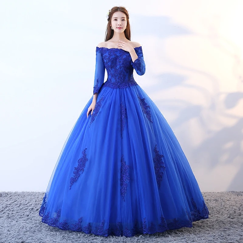 Ruthshen Quinceanera abiti Royal Blue Masquerade Vestido Vintage Off The Shoulder Ball Gown Puffy Prom Dresses 2023 nuovo