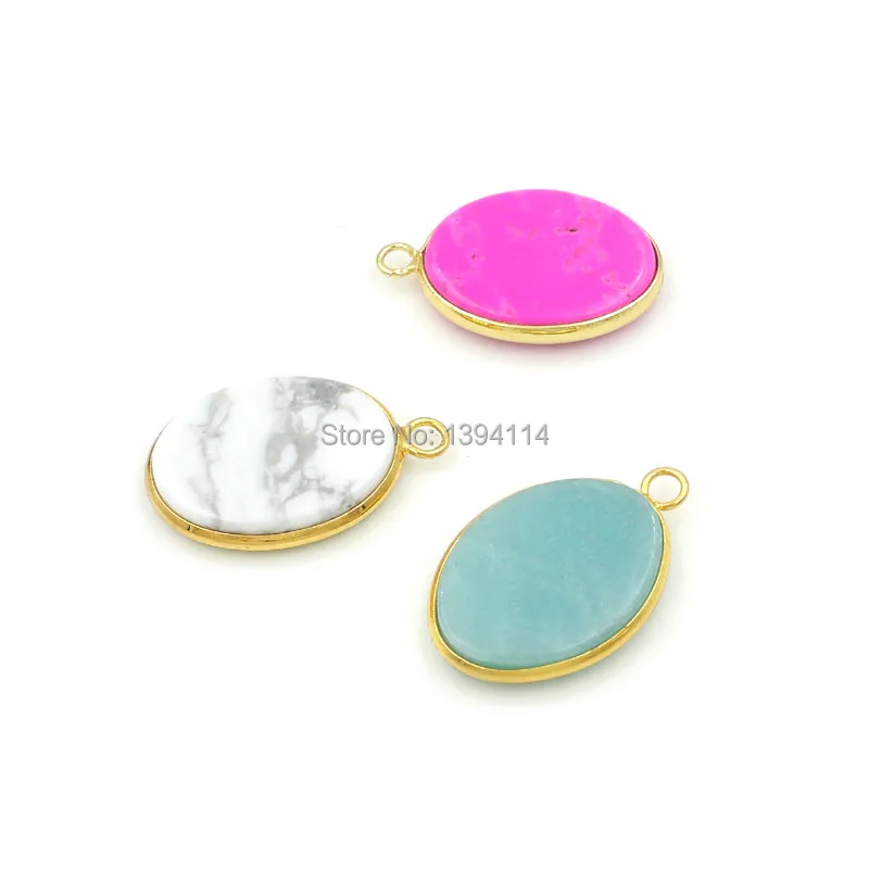 

Mixed Stones Slice Oval Charm Pendant Brass Bezel Setting Gold Plated Approx 20*15*3mm