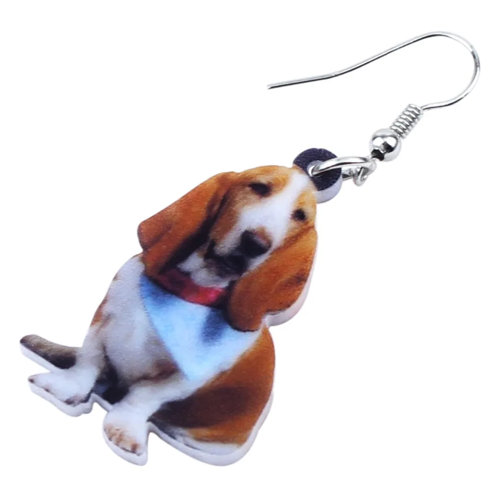 Bonsny Acrylic Cute Sitting Basset Hound Dog Earrings Big Long Dangle Drop Fashion Animal Jewelry For Women Girls Ladies Gifts