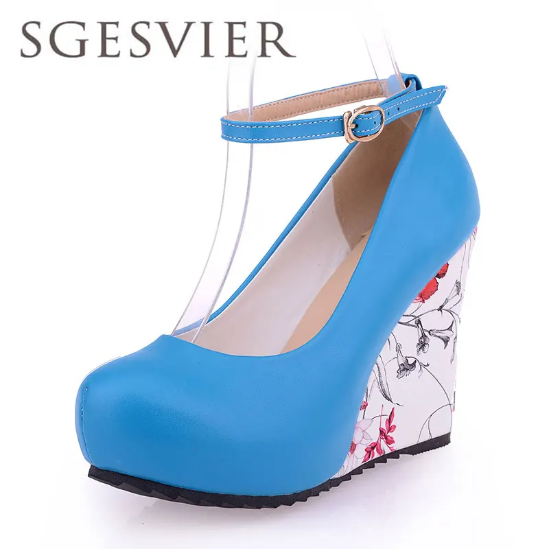 SGESVIER Women Pumps 2017 New Autumn Sweet Fashion Wedges Buckle shallow mouth Shoes High Heel  Platform Women Shoes  OX051