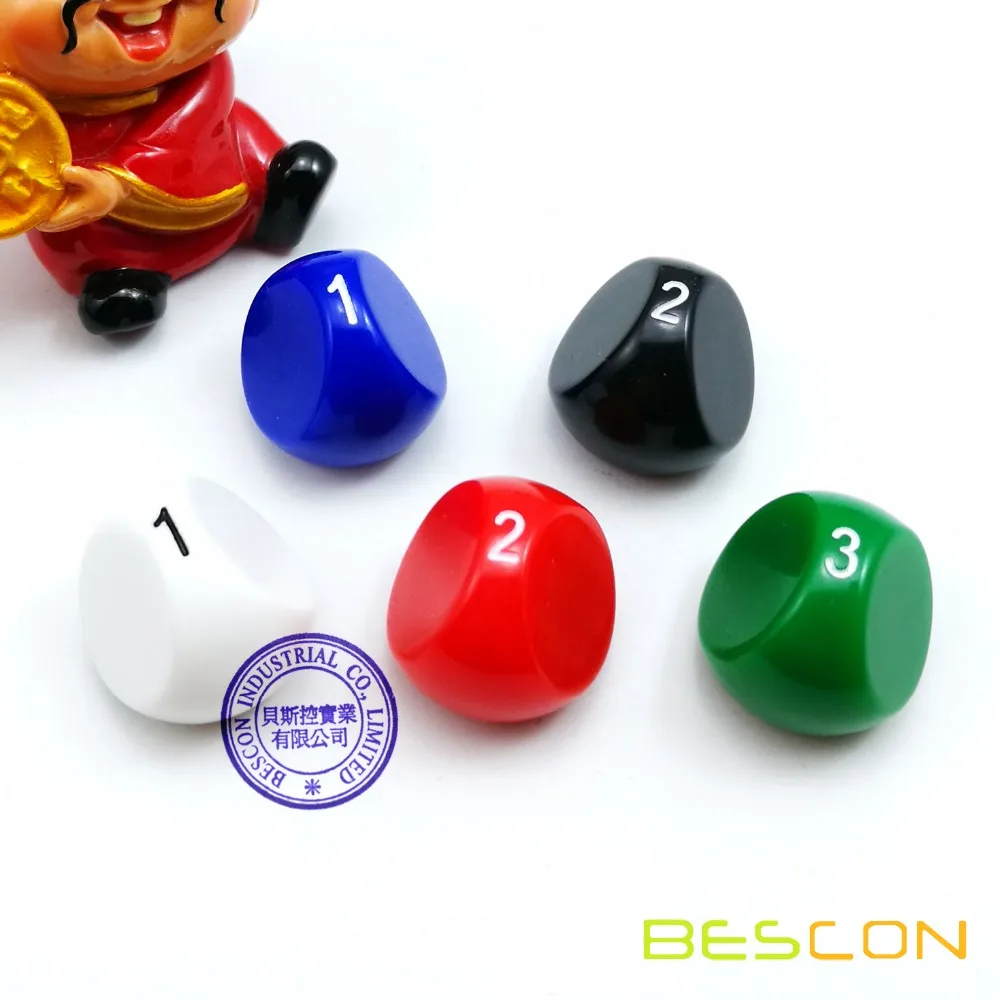 Bescon New Style Polyhedral Dice 3-sided Gaming Dice, D3 die, D3 dice, 3 Sides Dice, 3 Sided Cube, 5 Assorted Opaque Color