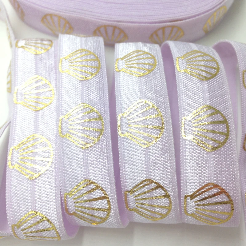 10yards16mm Sea Shell Print Fold Over Elastic FOE Ribbon bady Headband Diy Party Wedding Sewing Gift Decoration