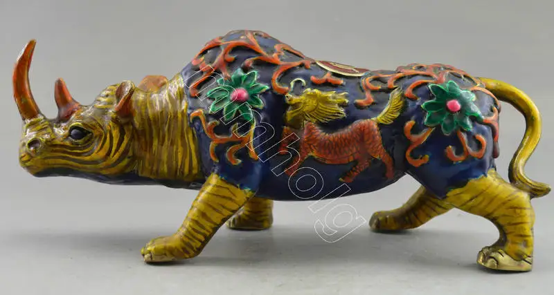 

free SHIPPING China Collectible Decorated Old Handwork Cloisonne Carved Big Rhinoceros brass Statue metal Decorated