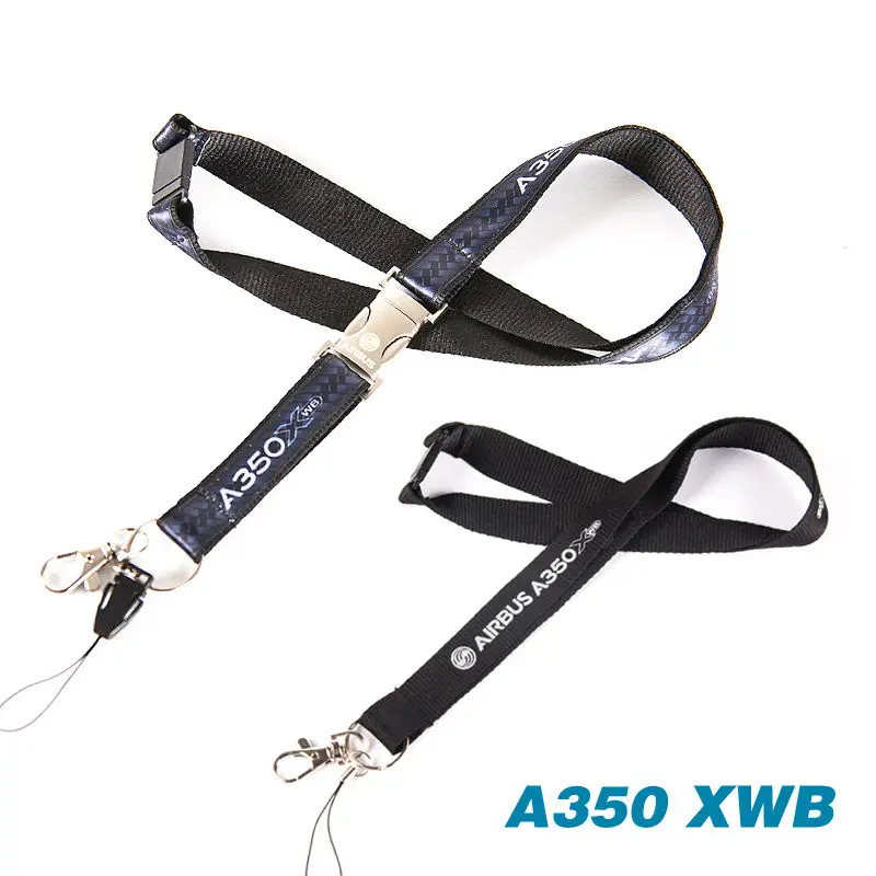 Airbus A350 Black Lanyard with Metal Buckle for Pliot Flight Crew \'s License ID Card Holder Boarding Pass long short String Slin