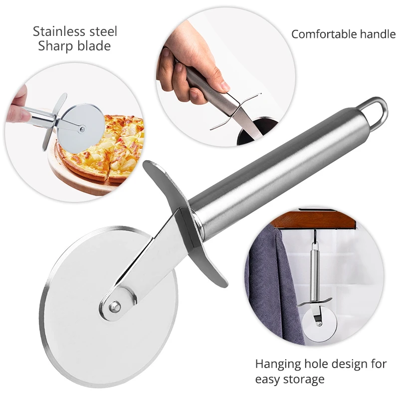 KONCO Stainless Steel Pizza Wheels & Cutter Round Pizza divider & Knife Pastry Pasta Dough Kitchen Tools Baking Cutting Tools