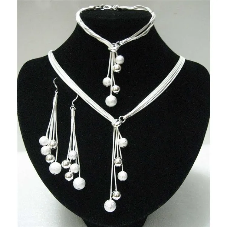 Big Sale Women's Jewelry Polished Bracelets + Necklace Earrings Silver color Plated Pearl European Jewelry Set