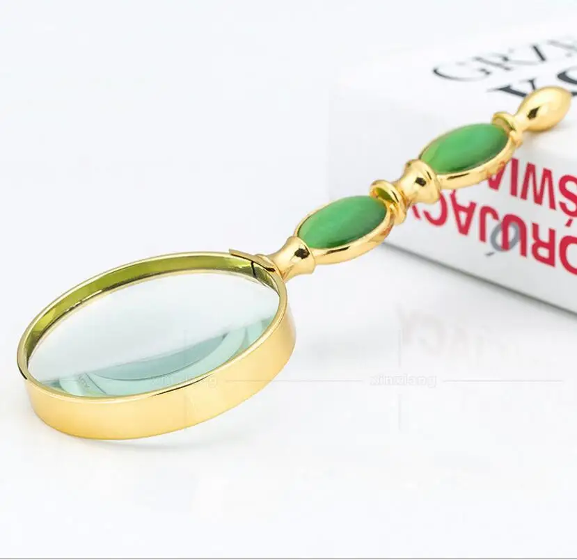 6 Times Fashion Metal Handheld Reading magnifying glass jade observation Toy Gift Insect Viewer Magnifier for old Man children