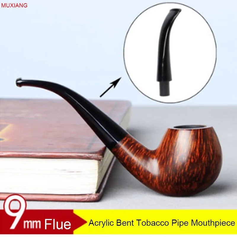 MUXIANG 9mm Flue Smoking Pipe Specialized Bent Mouthpiece Acrylic Mouthpiece/Nozzle for Briar Wood Tobacco Pipe be0011-be0099