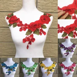 1Pc 6 colors 3D Red Embroidered Fabric Rose Flower Venise Lace Sewing Applique Lace Collar Neckline Collar Applique Accessories