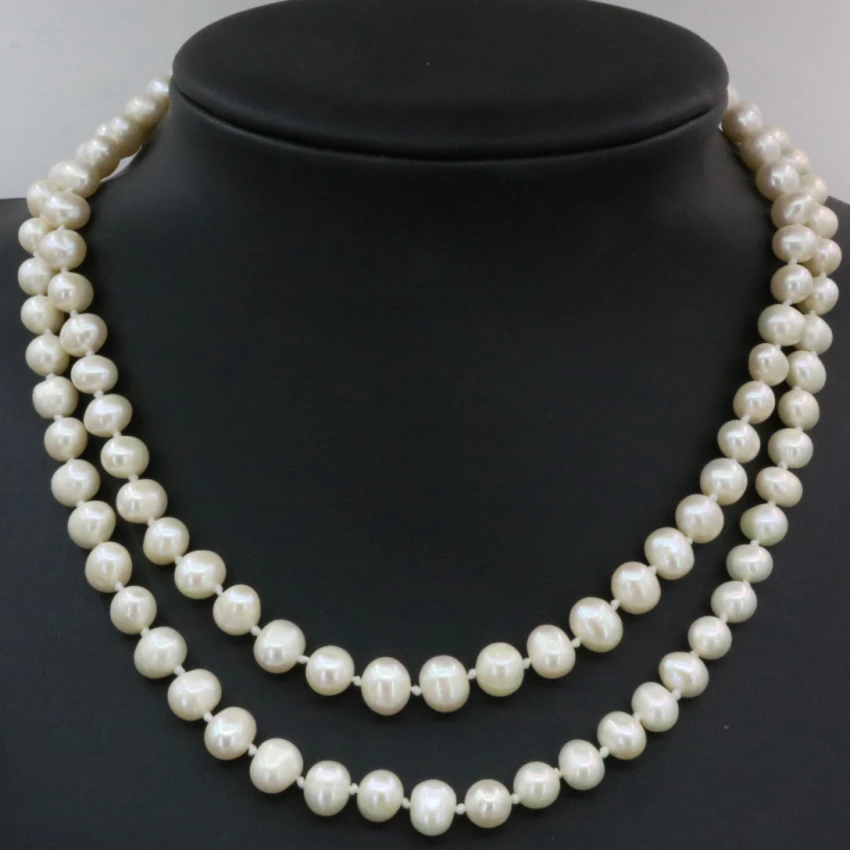 Natural pearl 7-8mm pearls white beads for women long chain charms necklace gifts wholesale price jewelry making 36inch B3239