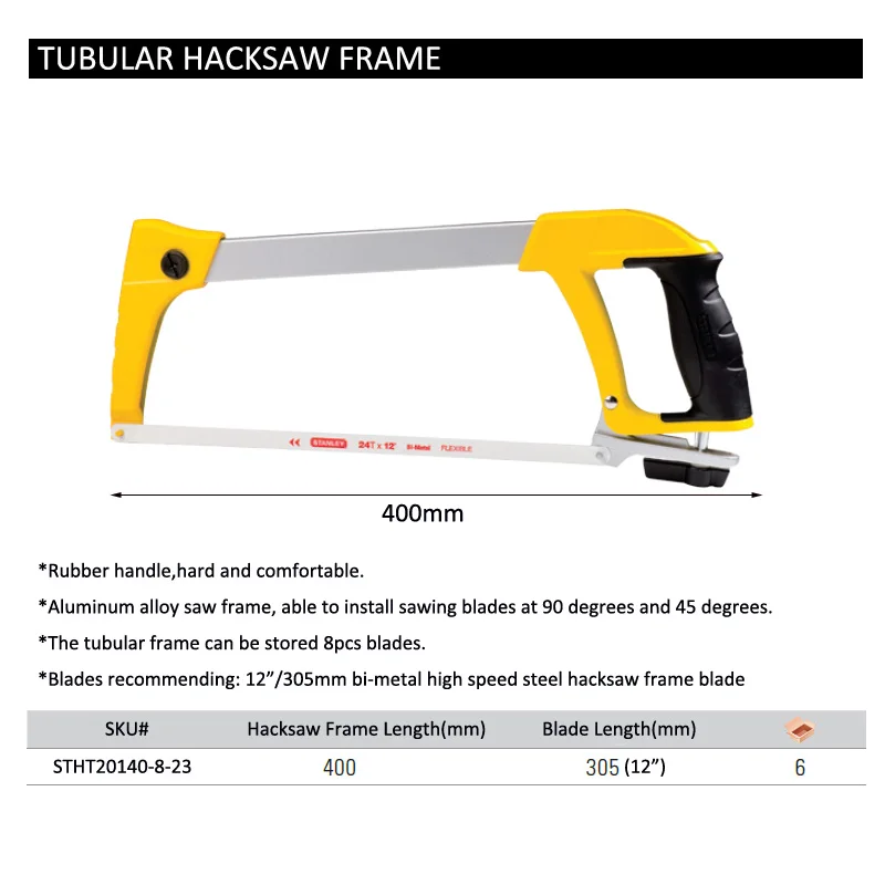 Stanley 1pc hand hacksaw w/ high speed steel blades HSS 300mm rubber grip metal cutting saw for wood steel aluminium plastic etc