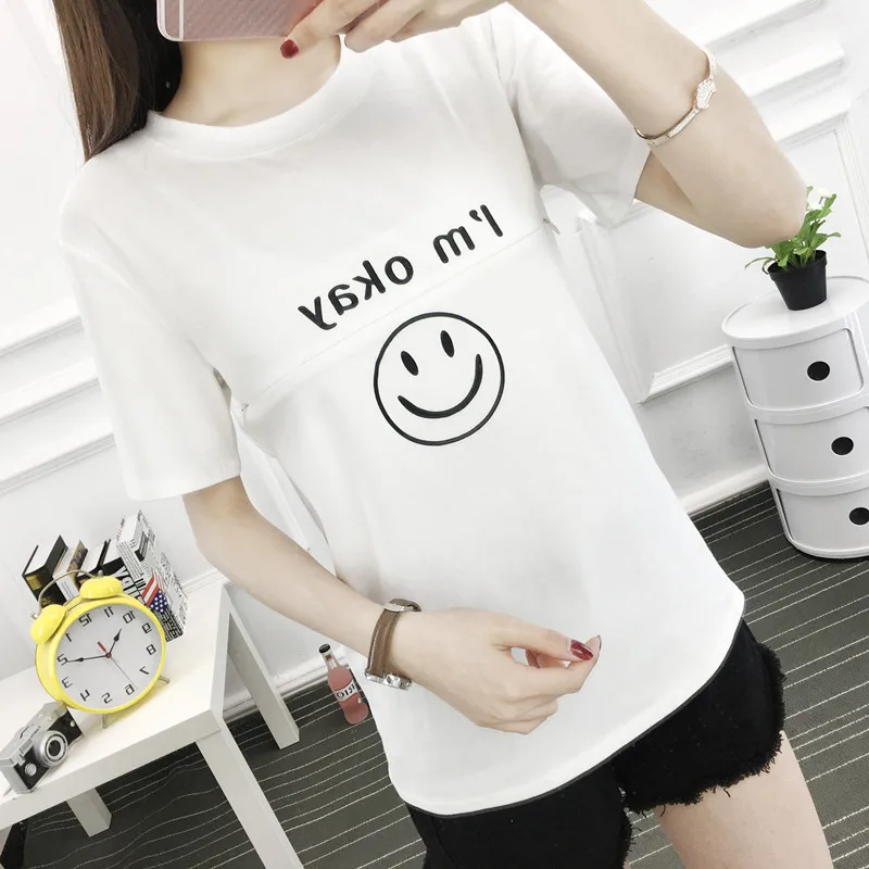 Cotton Lovely Maternity Nursing Tops Casual Breastfeeding T-shirt for Pregnant Women Clothes Pregnancy Tees feeding Zipper top