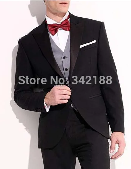 

New Custom Design One Button Black Groom Tuxedos/Peak Lapel Best Man Groomsman Men Wedding Suitswedding men clothes