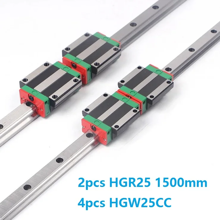 China Made 2pcs Linear Guide Rail HGR25 -L 1500MM + 4pcs HGH25CA Or HGW25CC Linear Slide Block Carriage for CNC