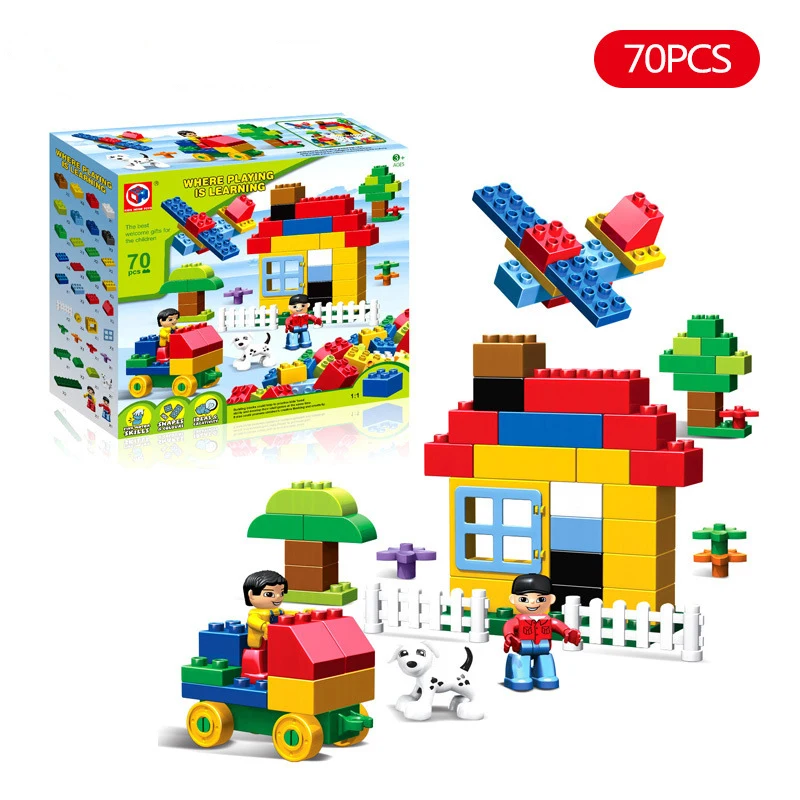 70pcs Large Particles Duploed Urban Construction Building Blocks DIY City Build Bricks Educational Kids Toys For Children Gift