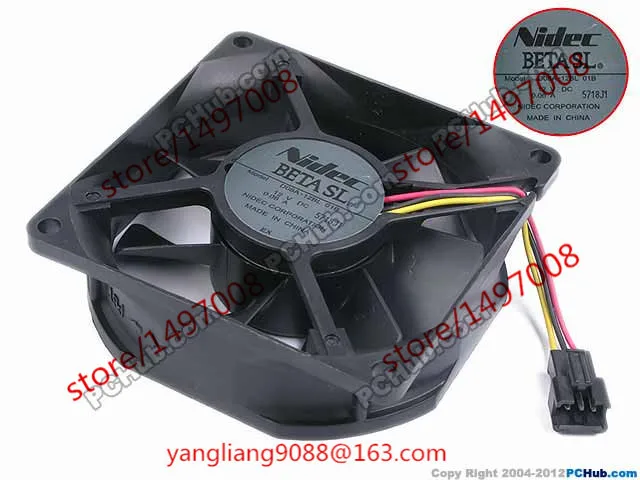 

Nidec D08A-12BL 01B DC 12V 0.06A 3-wire 80x80x25mm Server Cooling Fan