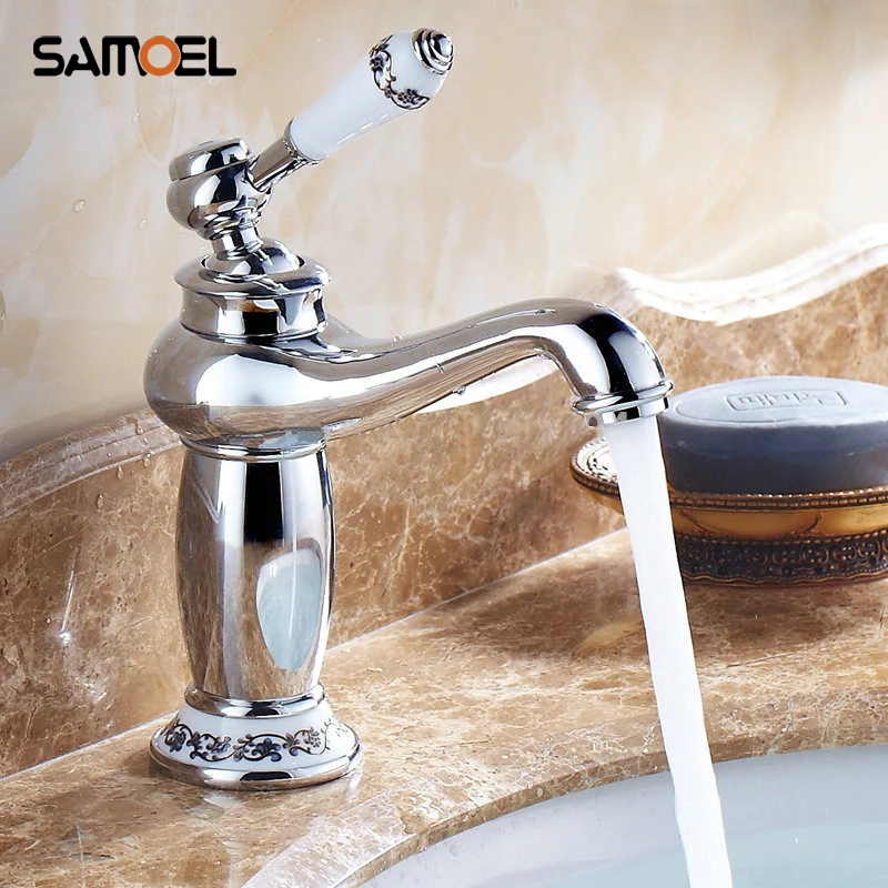 

Chrome Faucets Bathroom Sink Basin Porcelain Brass Faucet Mixer Tap Single Handle Torneira Hot and Cold Taps 1134C