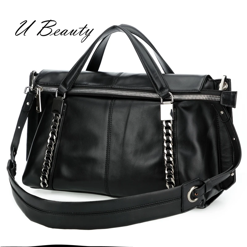 U Beauty Top quality genuine Cow Leather women fashion handbag Cowhide metal chain chic zipper tote bag UBHX0002