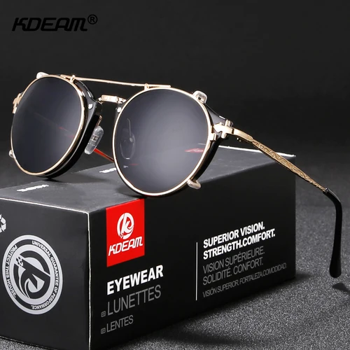 Imagen 2 del producto KDEAM-gafas de sol redondas con Clip Steampunk para hombre y mujer, lentes con patas talladas barrocas, combinan con todo, tamaño con caja
