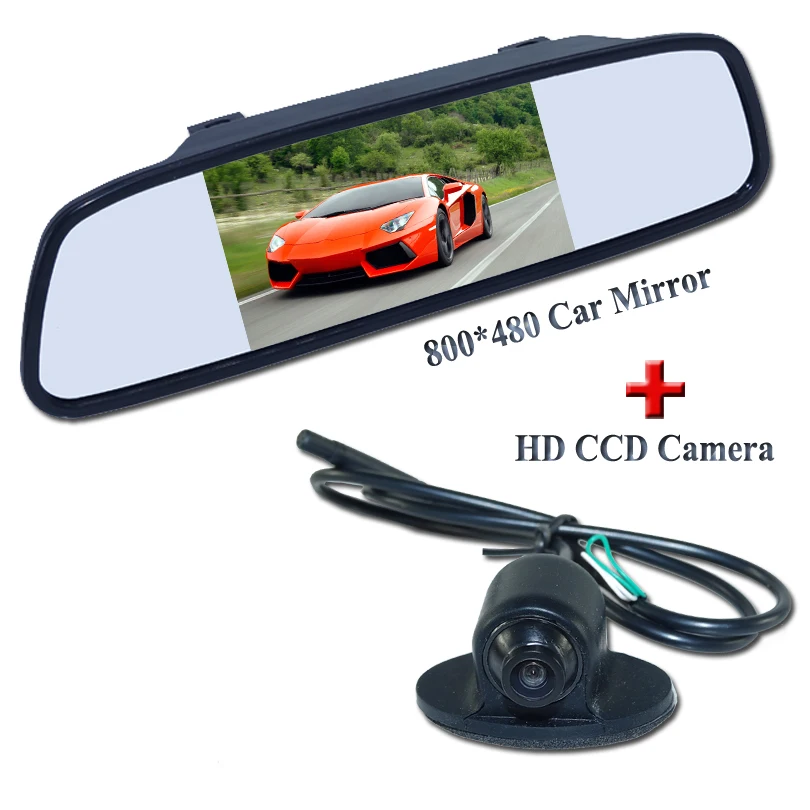 

HD CCD car backup camera waterproof IP69K + LCD 5" car mirror moitor Auto Parking system in common use in all cars in stock