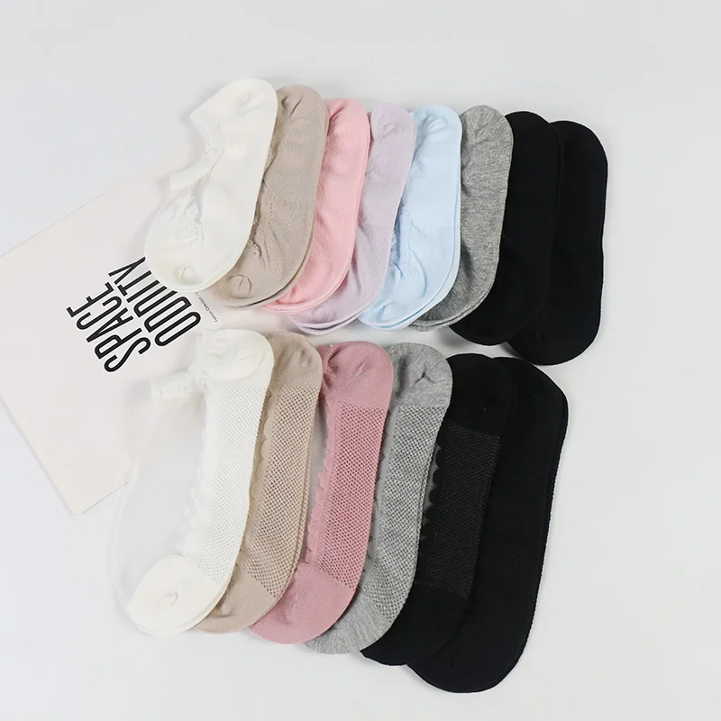 DONG AI casual and comfortable shallow mouth glass silk female boat socks classical flower sole mesh anti-slip