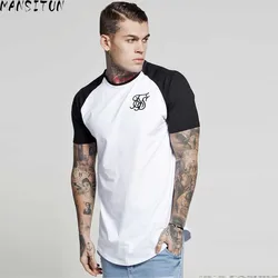 Men Fashion Summer Sik Silk Kanye West Sik Silk Men Casual Hip Hop T-shirt Irregular Curved Hem Short Sleeved Splicing T-shirts