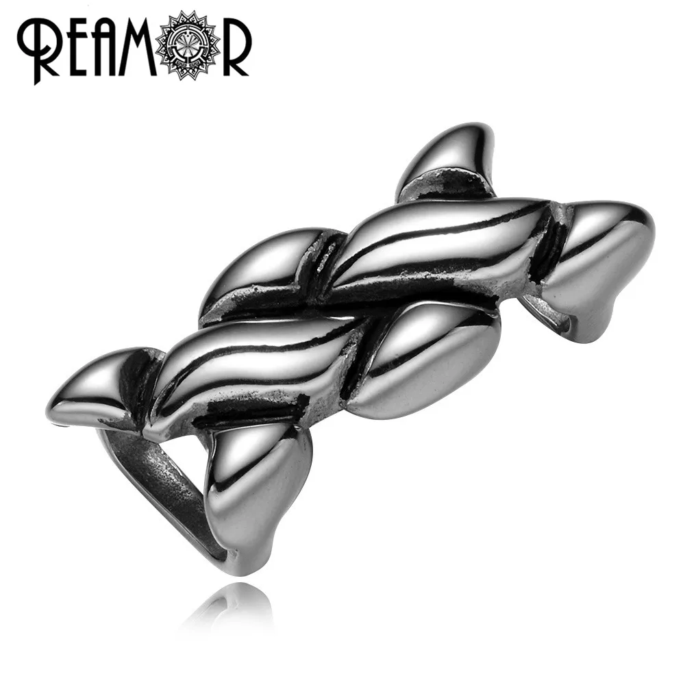 REAMOR 316l Stainless steel Intertwined Charm Beads 12*6mm Big Hole Beads for Flat Leather Bracelets Jewelry Making DIY Beads