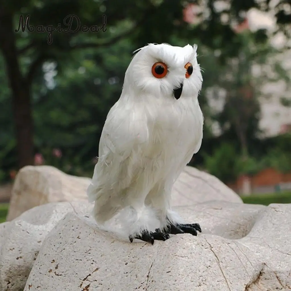 MagiDeal Fake Artificial Owl Bird Feather Realistic Taxidermy Home Garden Decor White Garden Crafts Decorations Accessories