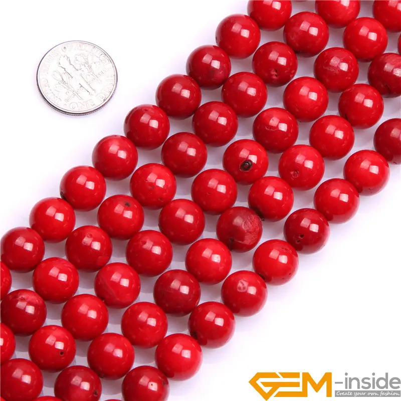 Gem-inside Round Red Coral Beads Natural White Coral Beads Color DIY Loose Beads For Jewelry Making Strand 15 Inches !