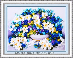 60x50cm Attachment flower Ribbon embroidery kit stain painting set handcraft kit DIY handmade needlework art home decor