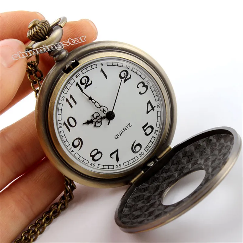 Retro Bronze Vintage Pocket Watch Necklace Chain Pendant Black Antique Steampunk Mens Quartz Pocket Watches Relogio De Bolso