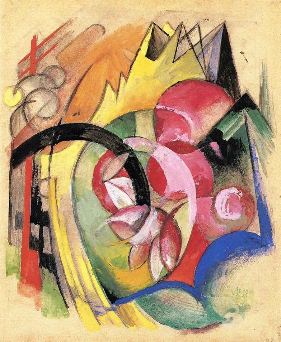 High quality Oil painting Canvas Reproductions Coloful Flowers aka Abstract Forms 1913 By Franz Marc  hand painted