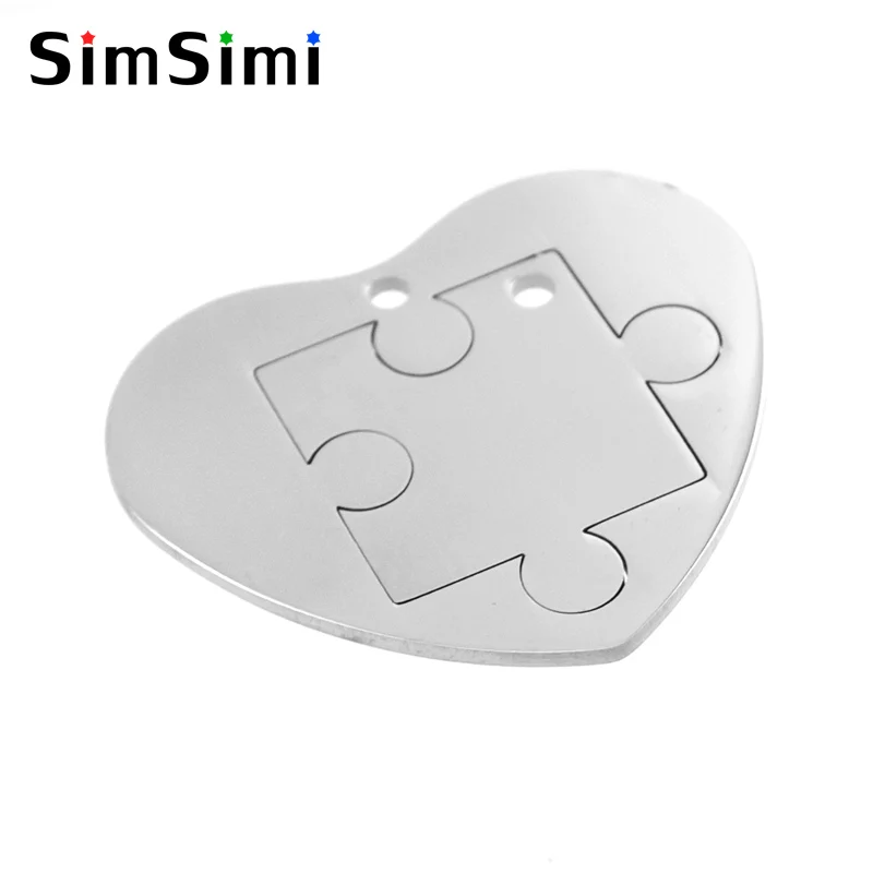 

Simsimi Lovers' Jigsaw charm in Heart pendant 2 in 1 set Necklace blank for print mirror polish Stainless steel wholesale 50pcs