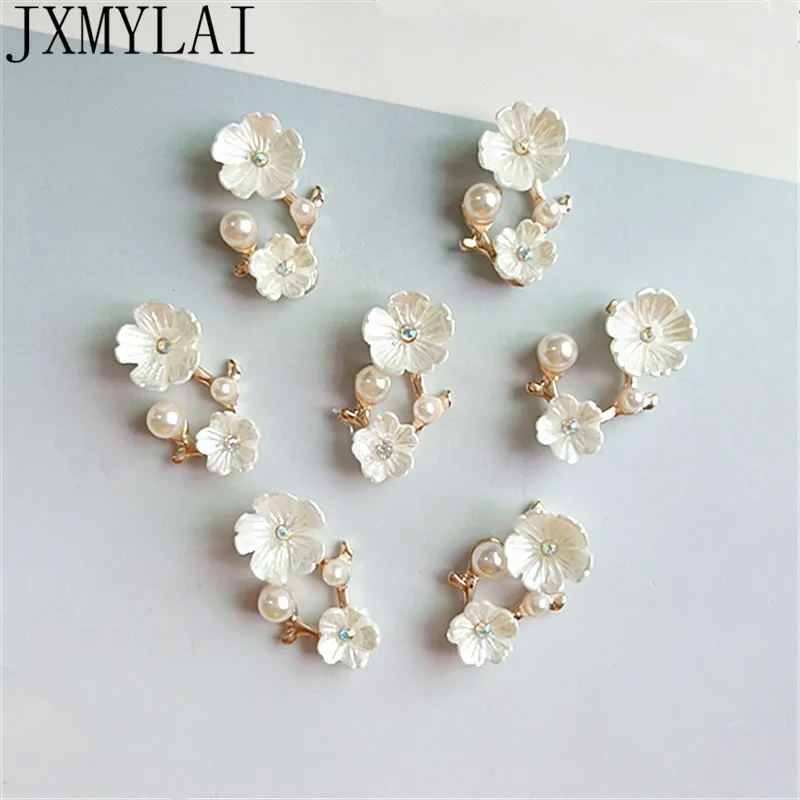 10 PCS 1.7*2cm 1.5*2.5cm Fashion Metal Alloy Imitation Pearl Flowers Connectors Charm For Jewelry Making