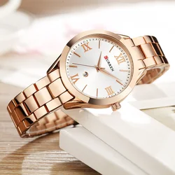 CURREN Brand Women Steel Watch Ladies Luxury Dress Fashion Quartz Wristwatch Classic Crystal Gold Bracelet Women Watch Clock