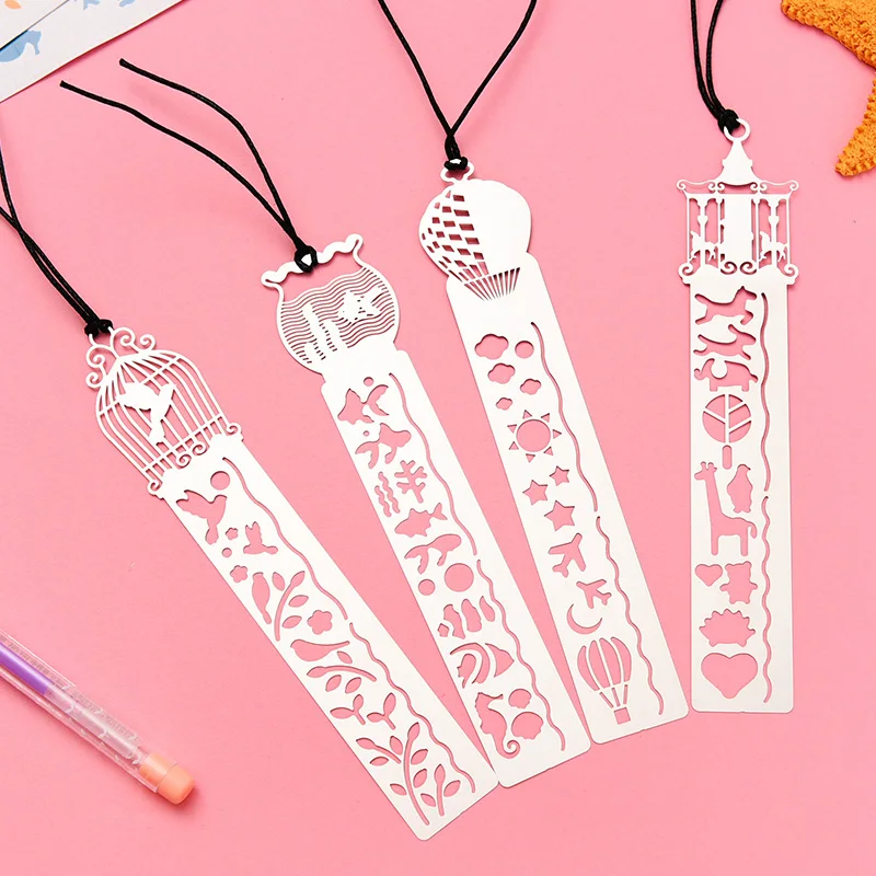 

10 pcs/lot South korean creative Hollow out metal bookmark lovely multi-functional ruler Student stationery School Office Supply