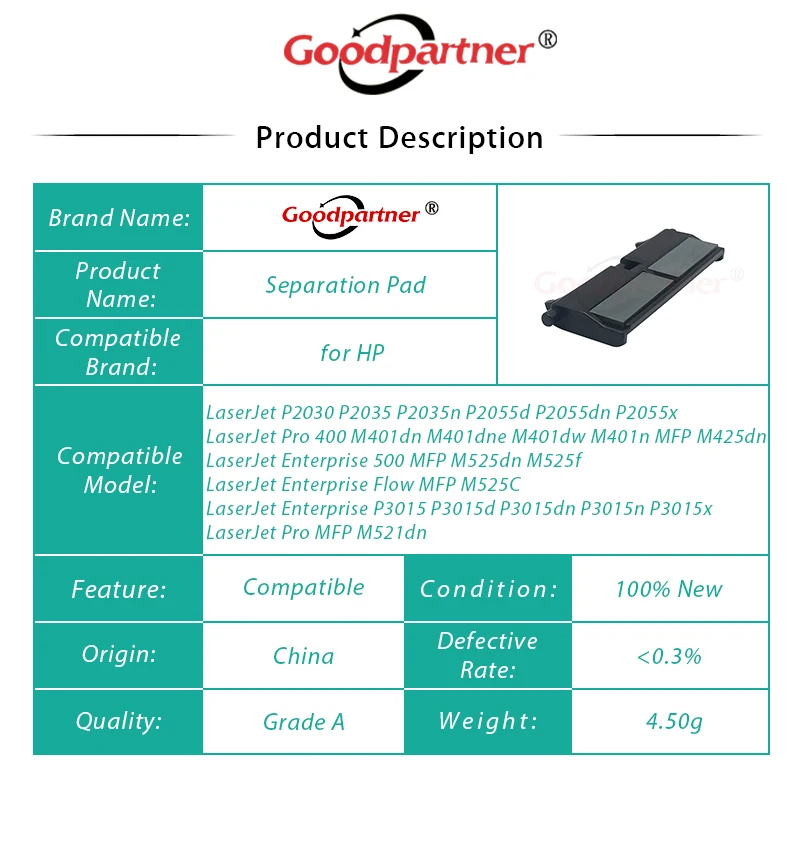 20X RM1-6303-000CN RM1-6397-000CN RM1-7365-000CN Separation Pad for HP P2035 P2035n P2055d P2055dn P2055x M401 M425 M521 M525